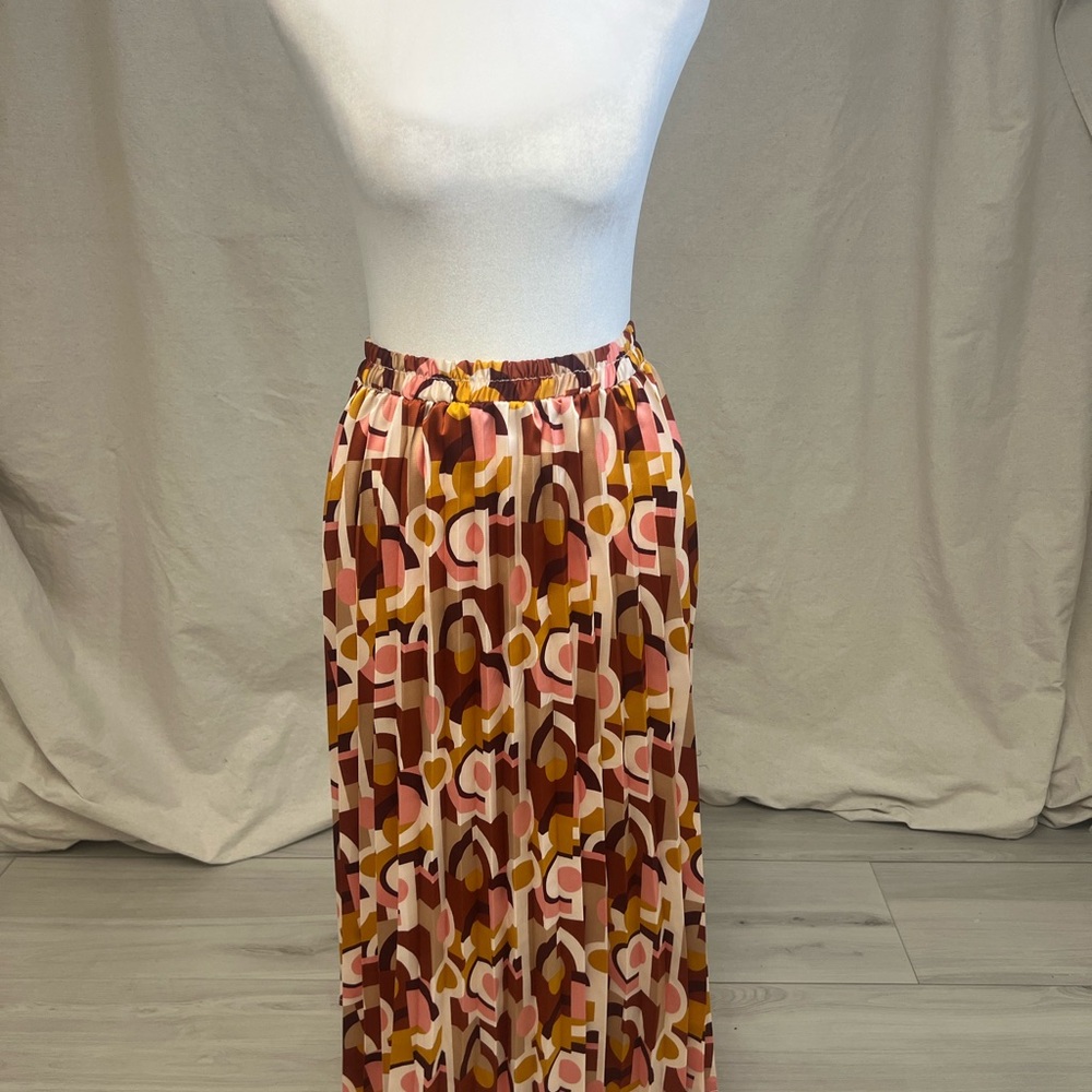 Monteau Los‎ Angeles Geometric Midi Skirt Sz S Pink Retro Accordion Pleated 70s